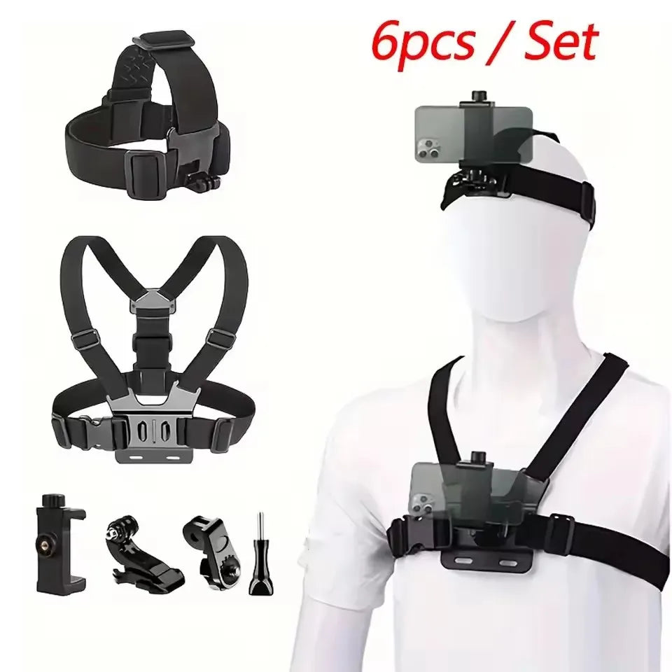 Roreta Action Camera Kit Head Strap Chest Strap phone holder for GoPro Phone Osmo Enhanced Stability Versatility stand