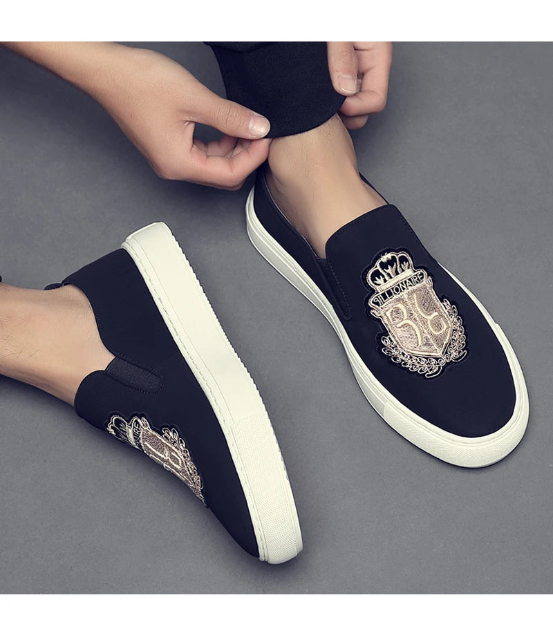 Men's Fashionable Embroidered Slip-On Loafers Comfortable Breathable Soft-Soled Casual Shoes-20338