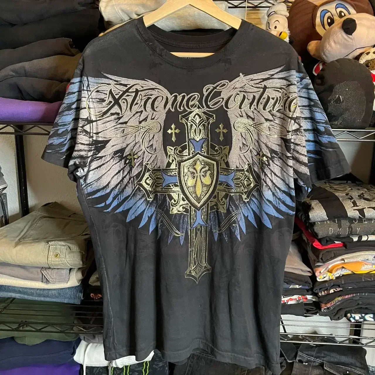 imited Stock Men's Harvester Skull T-Shirt Gothic Wings Cross Print  Vintage Streetwear Soft Breathable FabricL