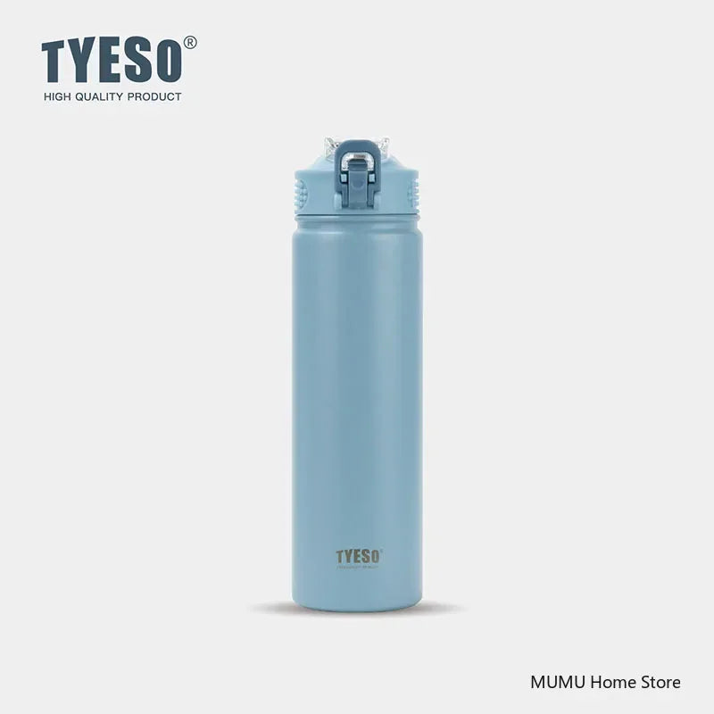TYESO 600/750ML Stainless Steel Thermos with Straw, Car Sports Water Cup, Hot & Cold Insulated Mug
