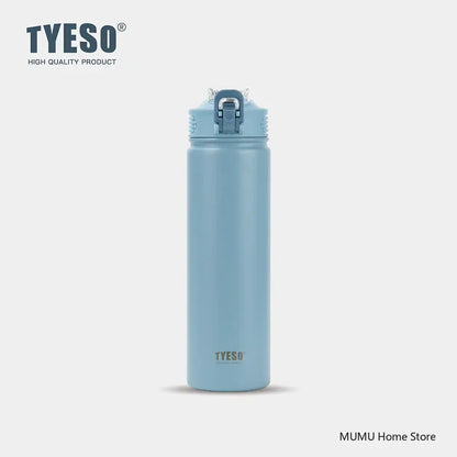 TYESO 600/750ML Stainless Steel Thermos with Straw, Car Sports Water Cup, Hot & Cold Insulated Mug