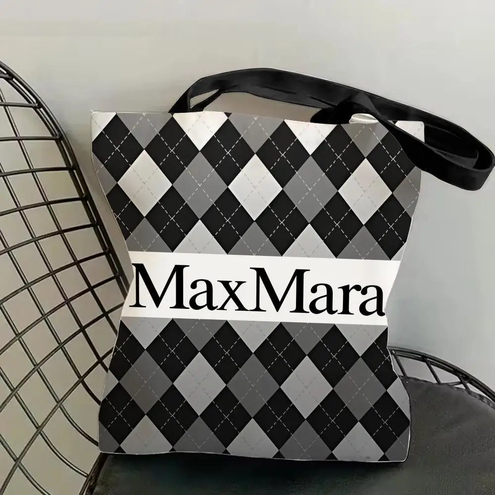 M-Max MaraS Brand Storage Bags Canvas Tote Bag Double-Sided Print Lightweight Shoulder Shopping Handbag for Daily Use
