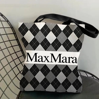 M-Max MaraS Brand Storage Bags Canvas Tote Bag Double-Sided Print Lightweight Shoulder Shopping Handbag for Daily Use