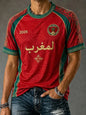 2026 Morocco Fan Football T-Shirt, Red Letter Print Quick Dry Short Sleeve Casual Sports Jersey Unisex