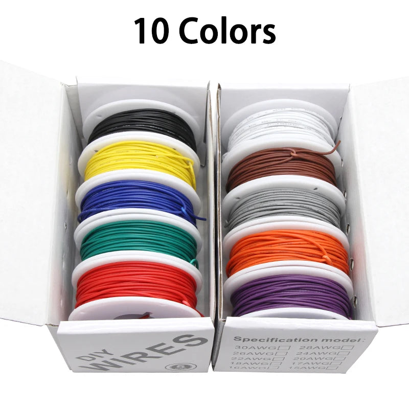 （5 Colors Mix Kit）UL1007 Wire PVC Insulation Tinned Copper Cable Stranded Electrical Line 30/28/26/24/22/20/18/16 AWG PCB Wire