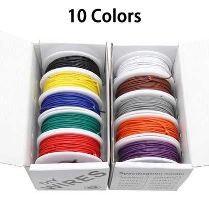 （5 Colors Mix Kit）UL1007 Wire PVC Insulation Tinned Copper Cable Stranded Electrical Line 30/28/26/24/22/20/18/16 AWG PCB Wire
