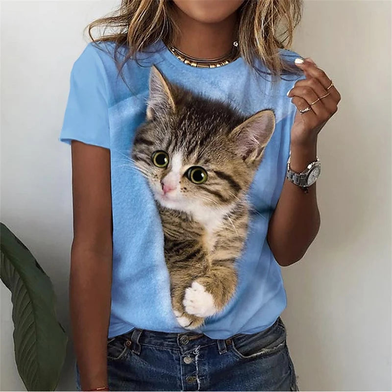 3d Kawaii Cat Printed T Shirt Women Clothing Funny Dog Animal Print Short Sleeve Tees Female Y2k Tops Girl Casual Fashion Tshirt