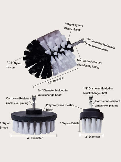 3Pcs/Set Electric Scrubber Brush Drill Brush Kit Plastic Round Cleaning Brush For Carpet Glass Car Tires Nylon Brushes