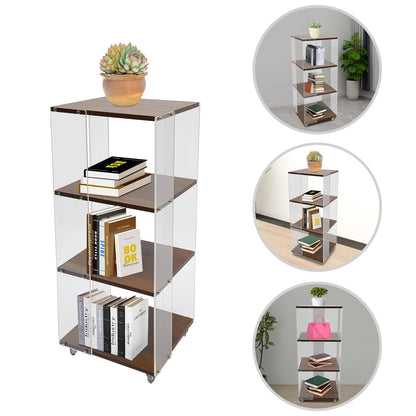 3-layer Rotating Acrylic Bookshelf with Wheels,Standing Small Corner Bookcase for Home Study Office