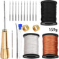 DIY Leather Sewing Kit Leather Sewing Awl Needle with Copper Handle Set Leather Canvas Tent Shoes Repairing Tool 3 Color Thread