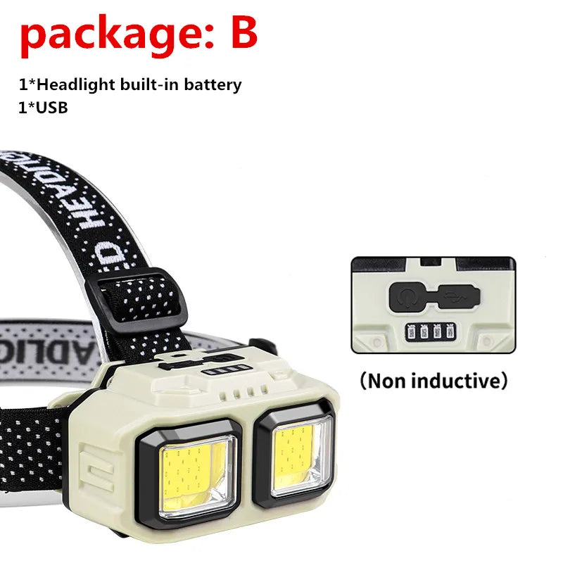 USB Rechargeable LED Induction Headlamp 4 Lighting Modes Powerful Headlight Built-in Battery Outdoor Camping Fishing Lantern