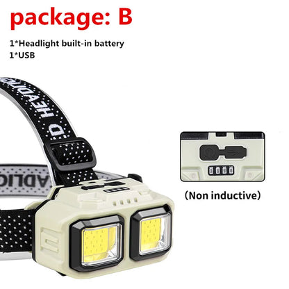 USB Rechargeable LED Induction Headlamp 4 Lighting Modes Powerful Headlight Built-in Battery Outdoor Camping Fishing Lantern