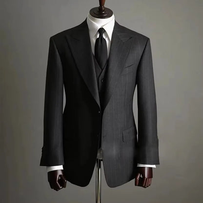 Elegant Men's Wedding Suit Brown Striped Formal Office Wedding Groom 3-Piece Blazer Vest Pants Set for Business Office