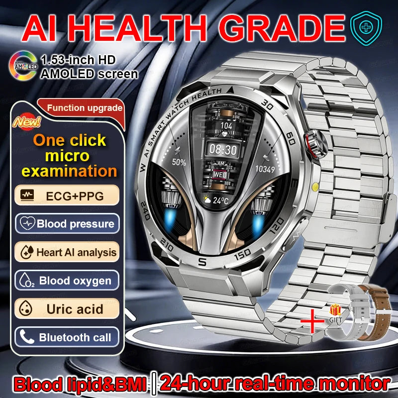 Smartwatch ECG High-End dla mężczyzn Ciśnienie krwi Lipidy Tlen we krwi Analiza ciała Kwas moczowy Monitor Zdrowia Smartwatch dla mężczyzn i kobiet