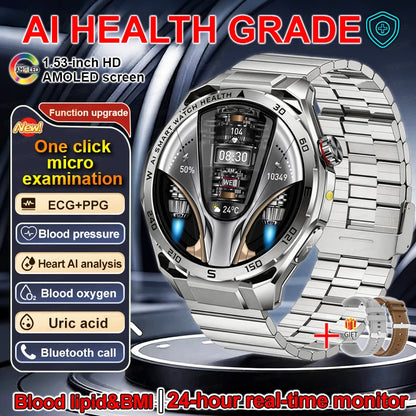 Smartwatch ECG High-End dla mężczyzn Ciśnienie krwi Lipidy Tlen we krwi Analiza ciała Kwas moczowy Monitor Zdrowia Smartwatch dla mężczyzn i kobiet