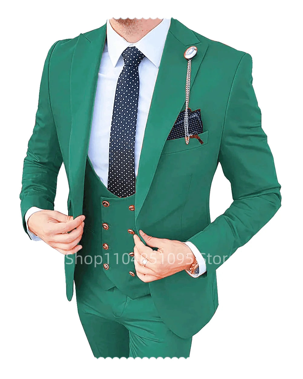 Solid Men's 3 Piece Suit Slim Fit Men Tuxedo Suit Party Wedding Prom Business One Button Peak Lapel Blazer Jacket Vest Pants Set