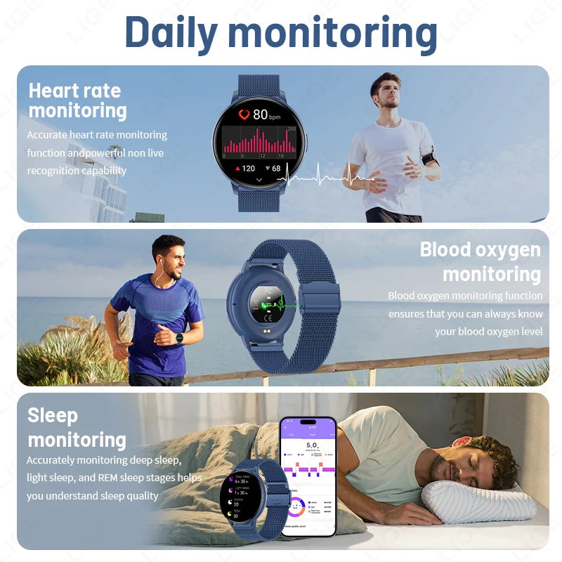 LIGE Nowy 1,38-calowy Smartwatch Zdrowotny Damski Połączenia Bluetooth Smartwatch Męski Monitorowanie Tętna Bransoletka Sportowa Odtwarzacz Muzyki 2026