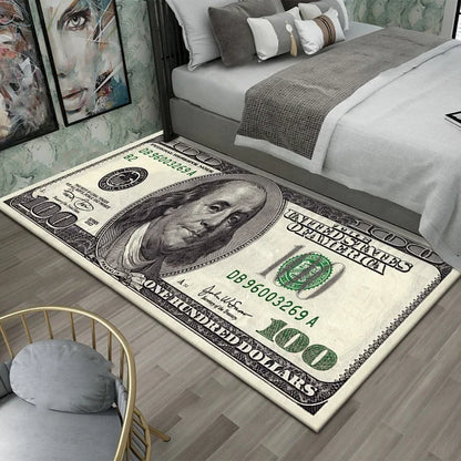 VIKAMA Creative Dollar Printed Carpet Anti-Slip Bedroom Side Rug Easy to Clean Game Room Dormitory Floor Mat Home Decoration