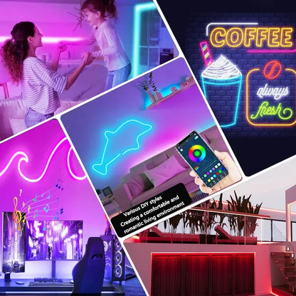 Taśma LED Neon RGB 1/2/3/5M IP65 Wodoodporna Samoprzylepna Taśma USB Neon Tuya Sterowanie Pilotem Elastyczna Wstęga do Oświetlenia Wystroju Domu