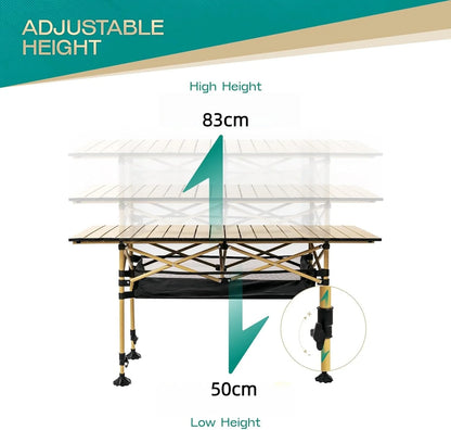 Height Adjustable Camping Table Tall Large Outdoor Folding Camping Table With Wide Base Anti-Sink Legs&Carry Bag For BBQ Beach