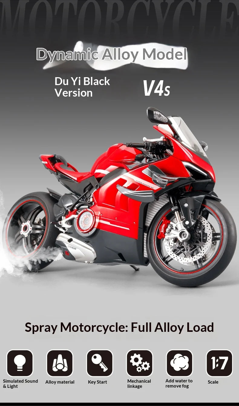 XLG 1:7 Ducati Panigale V4S Motorcycle Model - Alloy Die-Cast with Smoke Effect & Light/Sound Official Licensed Collector‘s Gift