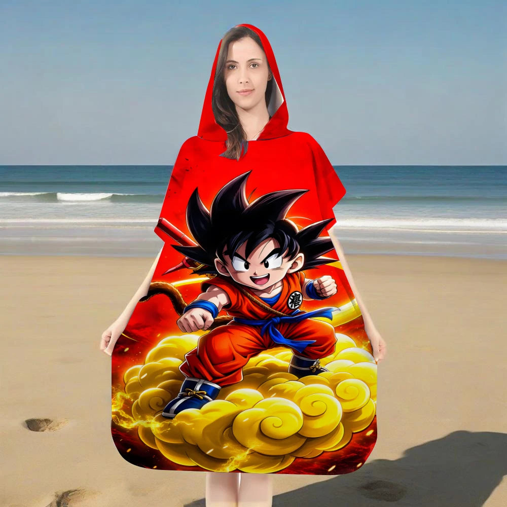 Dragon Ball Z Kid Goku Hooded Bath Towel, Parent-Child Matching Microfiber Quick Dry Absorbent Bathrobe Poncho for Beach Swim