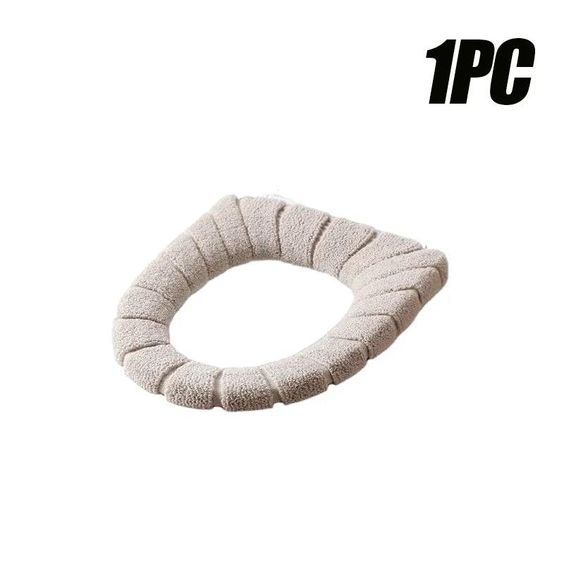 Soft and Warm Toilet Seat Cover Washable Bathroom Toilet Pad Cushion With Handle Thicker Soft Mat Knitting Warmer Closestool Mat