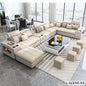 Modern U-Shaped Fabric Couch with Stools, Sectional Sofa Set with Storage Console & Cup Holder, Modular Corner Sofa with Pillows