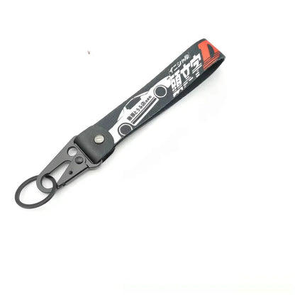 Initial D Car Keychain Nylon JDM Style Gift Lanyard Keyring Auto Key Steel Spring Clip Key Starp Key Pendant