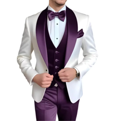 Formal 3 Piece Men's Suits Elegant Full Set Single Breasted Shawl Lapel Blazer Party Outwear Homme Costume（Jacket+Pants+Vest)