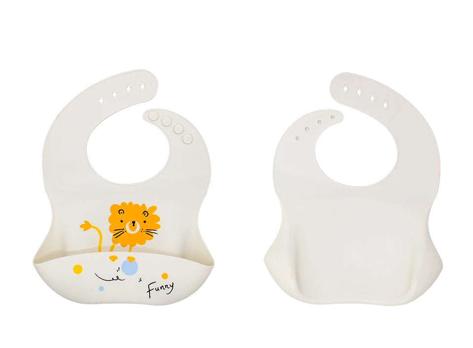 Waterproof Bibs For Kids Feeding Baby Eating Stuff Soft Silicone Babeast Cartoon Printed Adjustable Baby Tasting Feeding Bibs