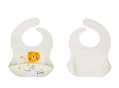 Waterproof Bibs For Kids Feeding Baby Eating Stuff Soft Silicone Babeast Cartoon Printed Adjustable Baby Tasting Feeding Bibs