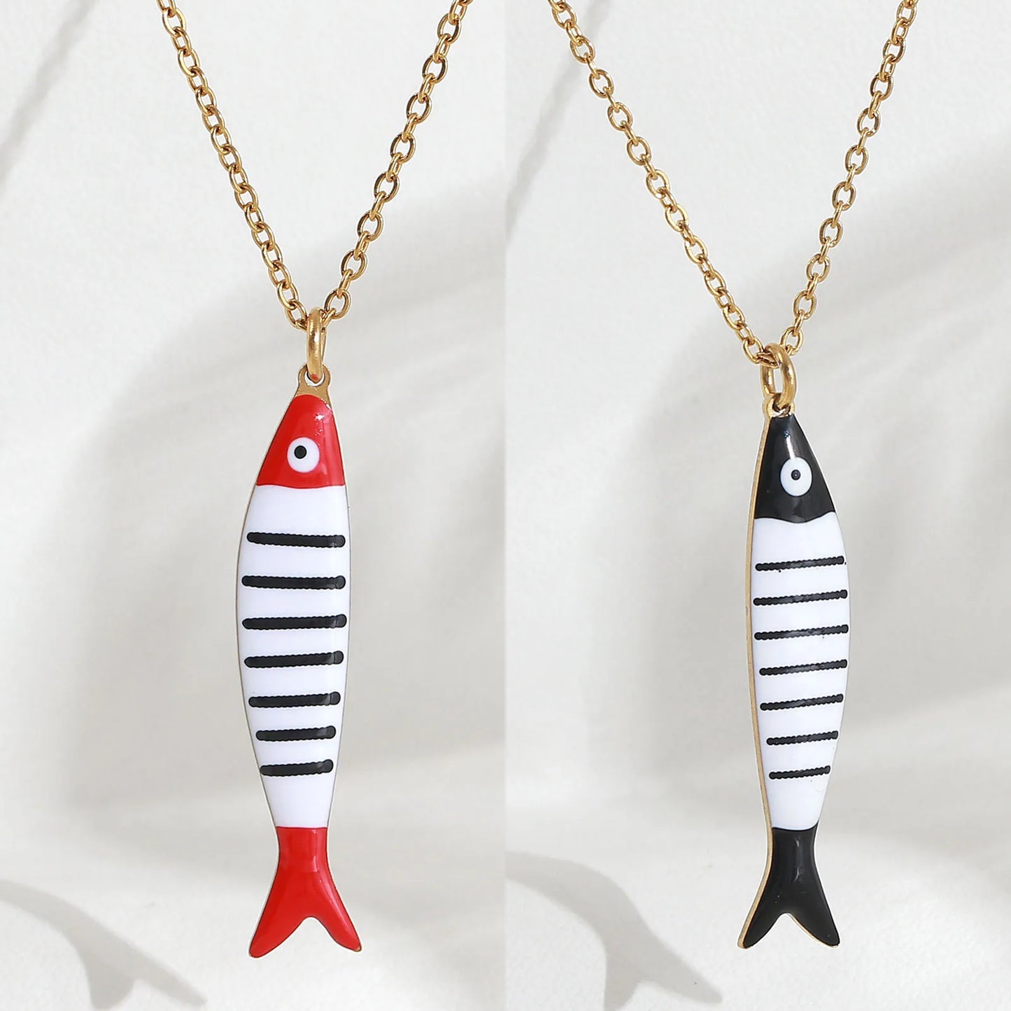 Cute Colorful Enamel Fish Pendant Necklaces For Women Girls Lovely Stainless Steel Gold Color Summer Waterproof Beach Jewelry
