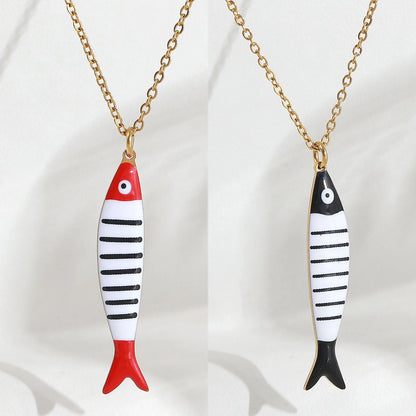 Cute Colorful Enamel Fish Pendant Necklaces For Women Girls Lovely Stainless Steel Gold Color Summer Waterproof Beach Jewelry