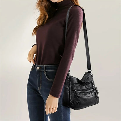 Stylish Multi Zipper Crossbody Bags, Soft Vegan Pu Leather Shoulder Bag, Women's Multi Pockets Handbag Purse for Women Daily Use