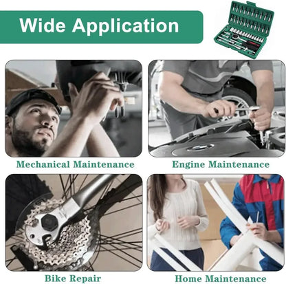 Krachtige 46pcs/set Carbon Steel Combination Set 1/4" Wrench Socket Spanner Screwdriver Household Motorcycle Car Repair Tool