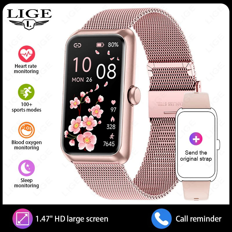 LIGE Fashionowy Smartwatch z Pełnym Ekranem Dotykowym Męski Damski Przypomnienie o Połączeniach Bransoletka Damska 100+ Trybów Sportowych Monitor Tętna Smartwatch