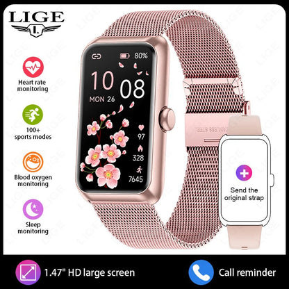 LIGE Fashionowy Smartwatch z Pełnym Ekranem Dotykowym Męski Damski Przypomnienie o Połączeniach Bransoletka Damska 100+ Trybów Sportowych Monitor Tętna Smartwatch
