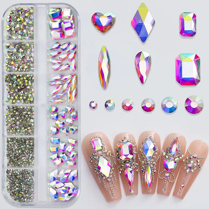 12grids Half Round Pearls Beads 3D Nail Charms 1.5/2/2.5/3/4/5mm White Flatback Pearls Nail Jewelry Nail Craft Pearl Rhinestones