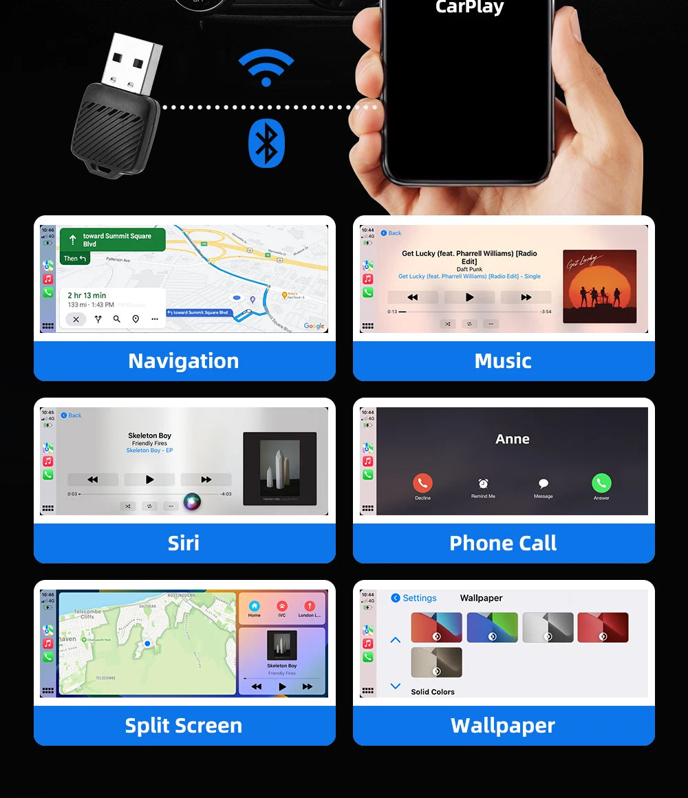 2 in 1 Wired to Wireless Car CarPlay Adapter Android Auto AI Box Plug & Used for OEM Wired CarPlay AA Navigation System