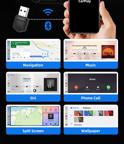 2 in 1 Wired to Wireless Car CarPlay Adapter Android Auto AI Box Plug & Used for OEM Wired CarPlay AA Navigation System