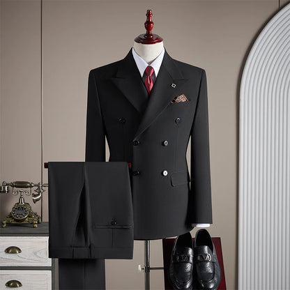 High-quality Groom Wedding Suit, Fashionable and Stylish Dress, Men's Business Double-Breasted Suit Set, Men's Three-Piece Set