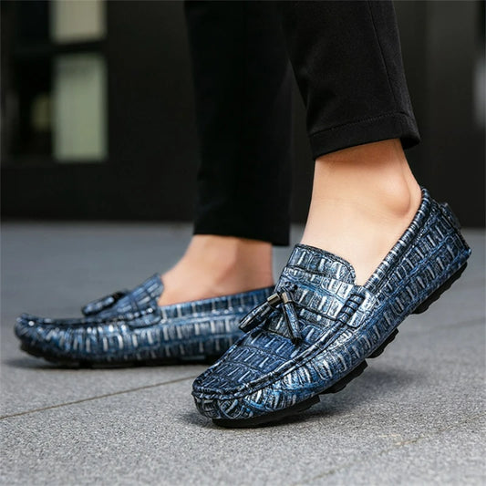 Casual Summer MenLoafers  Shoes Men's Slip-On Anti-Slip Breathable Loafers Shoes Round Toe Flat Heel Rubber Outsole PU Mens