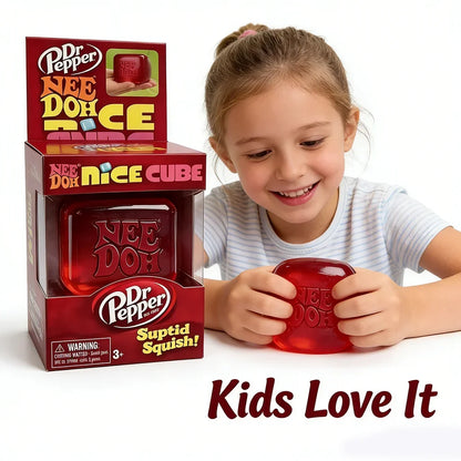 Dr Pepper x NeeDoh Nice Cube Squishy toy Stress Relief Toy Soft Squeeze Fidget Cube for Kids & Adults Anxiety Relief Sensory Toy