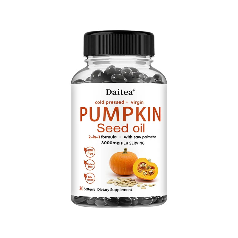 Pumpkin Seed Oil + Saw Palmetto Extract, Supports Prostate and Urinary System Health, Hair Care, Anti-Hair Loss, Men's Health