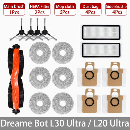 Dreame Bot L30 Ultra L20 Ultra Robot Vacuum Spare Parts Consumables Main Side Brush Hepa Filter Mop Cloth Dust Bag Accessories