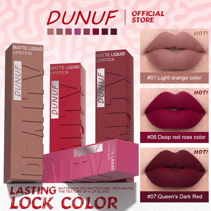 Matte Velvet Lipstick Lip Gloss Waterproof Smooth Long-Lasting Non-sticky Non-transfer Deep Red Nude Y2K Daily&Party Makeup Gift