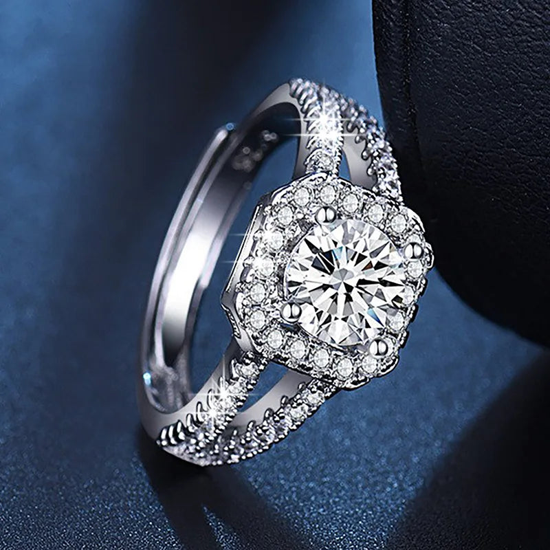 925 Sterling Silver Classic Ring for Women four claw jewelry simple diamond ring imitation diamond women's ring