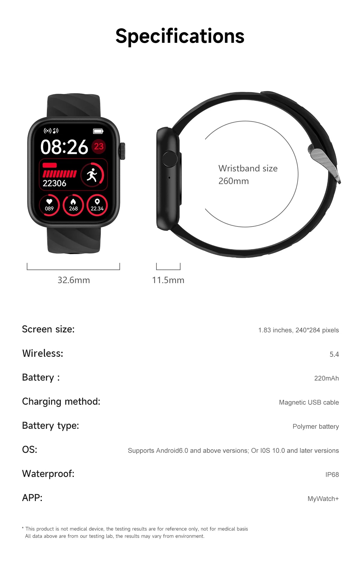 Smartwatch 1,83 cala dla mężczyzn i kobiet, dotykowy ekran, sportowy zegarek fitness, połączenia Bluetooth, cyfrowy smartwatch, wodoodporność IP68