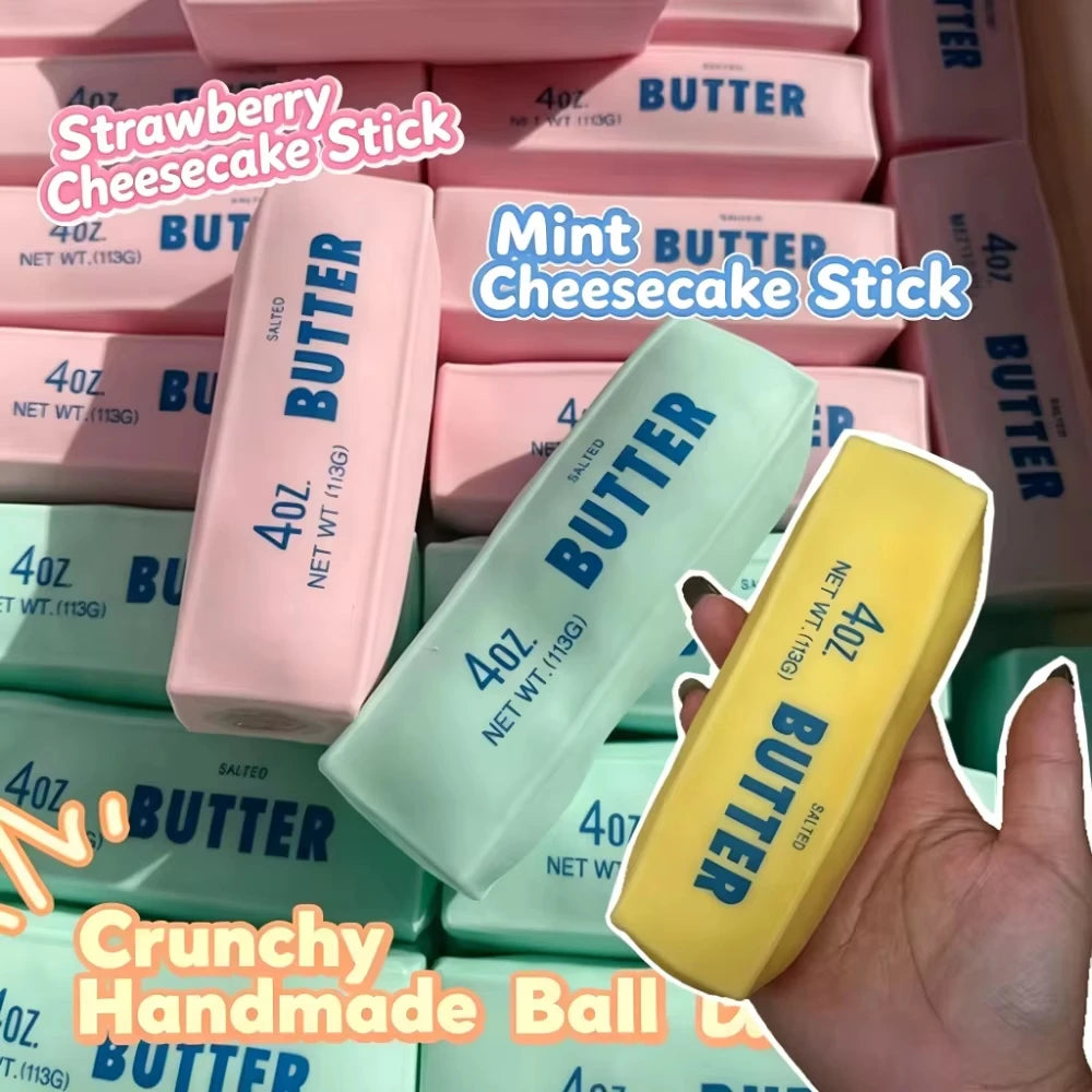 Butter Stick Squishy Stress Ball Fidget Toy Crunchy Squeeze Toy Round Blocks Filled ADHD Anti Stress Release Hand Relax Gift